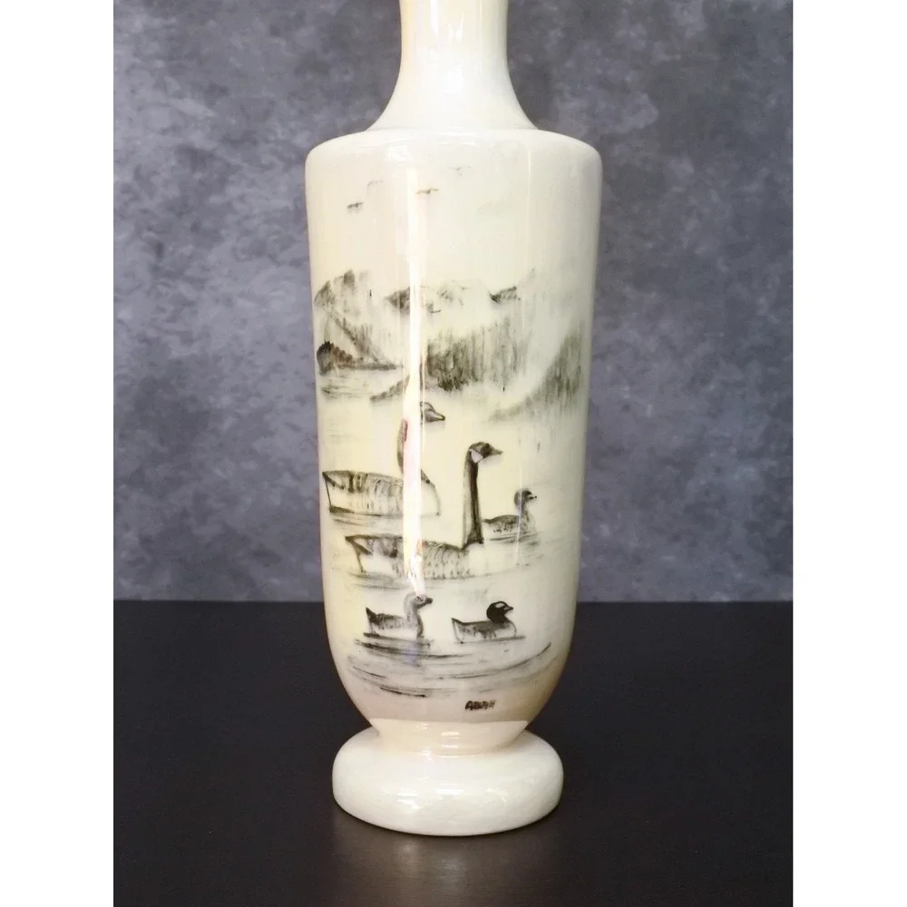 Vintage Bering Sea Originals Alaska Hand Painted Geese Lusterware Decanter